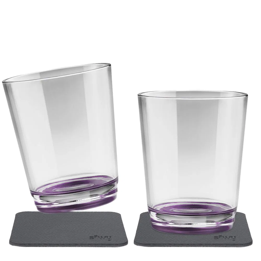 S025-0506-2 – SILWY MAGNET Drinking Glass, Magnetic Glass Clear With Berry Bottom Plastic 8.5 Ounce BPA Free Set Of 2...